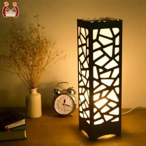 Mister Traders Brand Deep Laser Cut Wooden Side Table Lamp For Bedroom I Lamp I Wooden Lamp I Lamps I Lamps For Bedroom Side Table I Lamps For Bedroom I Lamps For Study Table I Lamps For Drawing Room and Office I Decorating items I Decorating Pieces